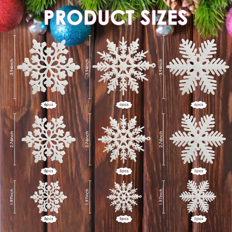 Fessary 48pcs White Plastic Snowflake Decorations Christmas Tree Ornaments Glitter Snow Flakes Ornaments Christmas Indoor Winter Wonderland Decor?3 Sizes? 3Styles - Image 2